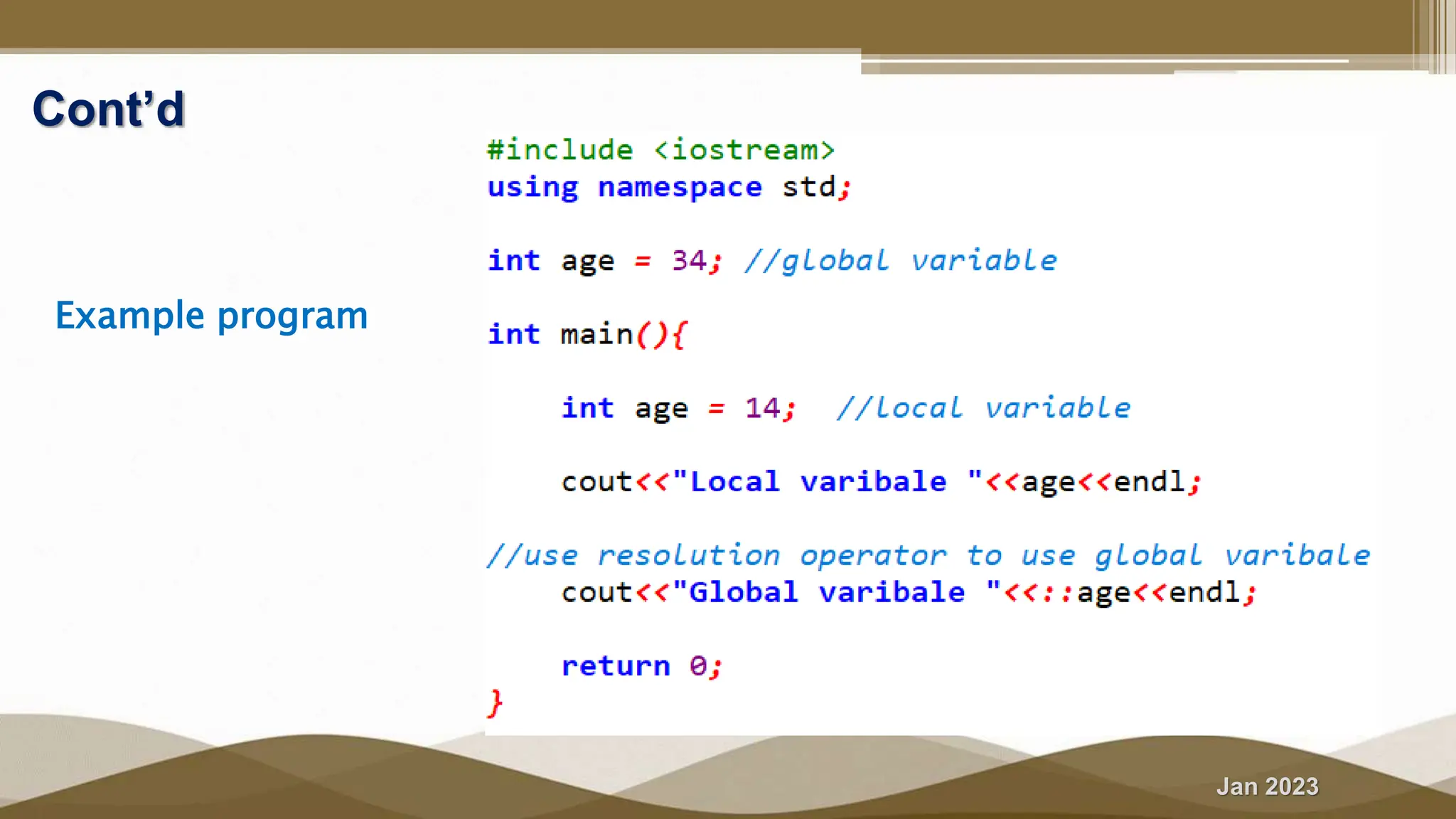 Jan 2023
Cont’d
Example program
 