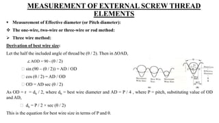 Ch-3: Measurement of screw thread and gear | PPTX