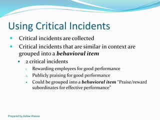 Prepared by Asfaw Wassie
Using Critical Incidents
 Critical incidents are collected
 Critical incidents that are similar...