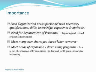 Prepared by Asfaw Wassie
Importance
Each Organization needs personnel with necessary
qualifications, skills, knowledge, e...