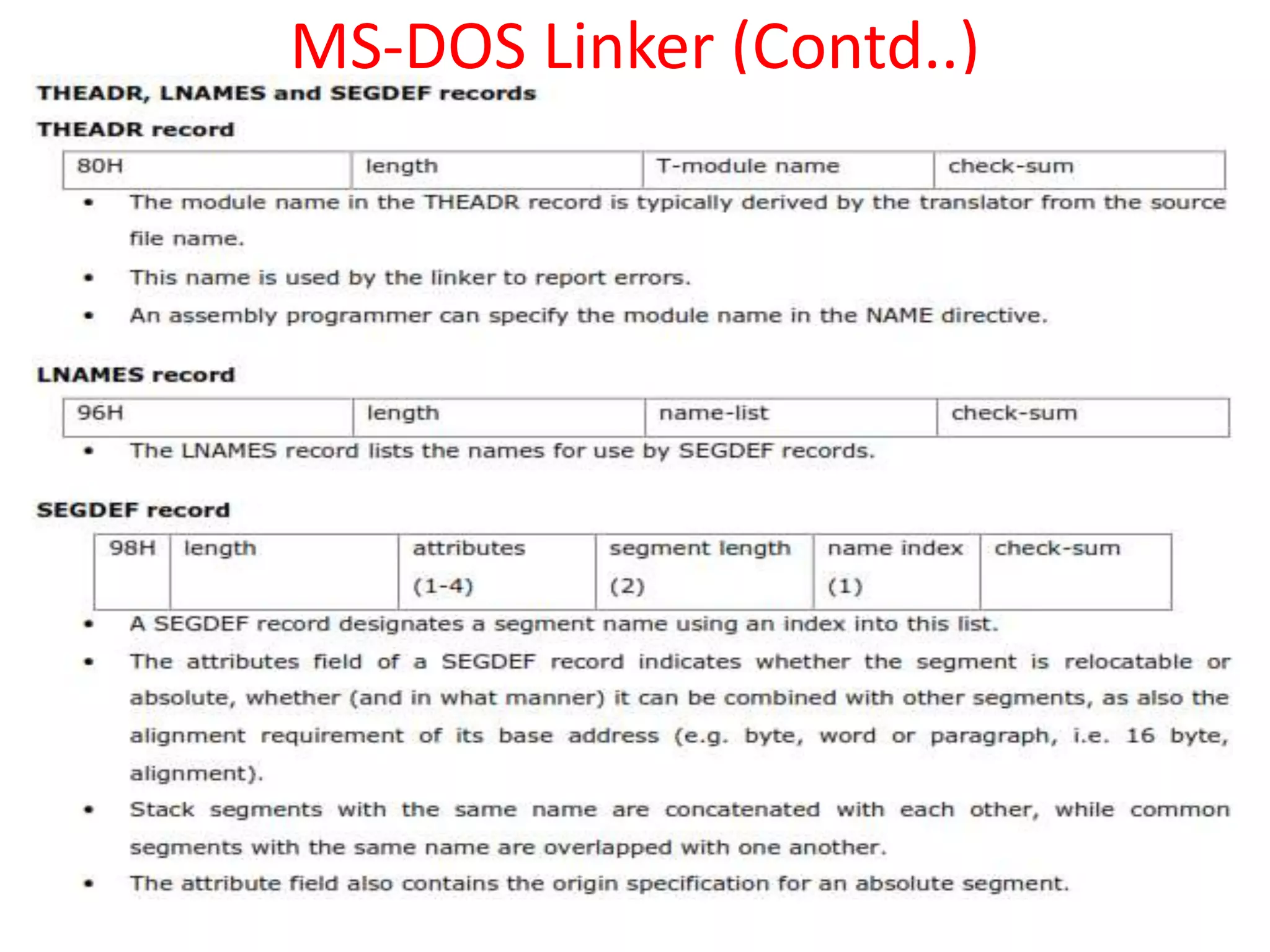 MS-DOS Linker (Contd..)
 