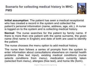 Scenario for collecting medical history in MHC-
PMS
55Chapter 4 Requirements engineering
 