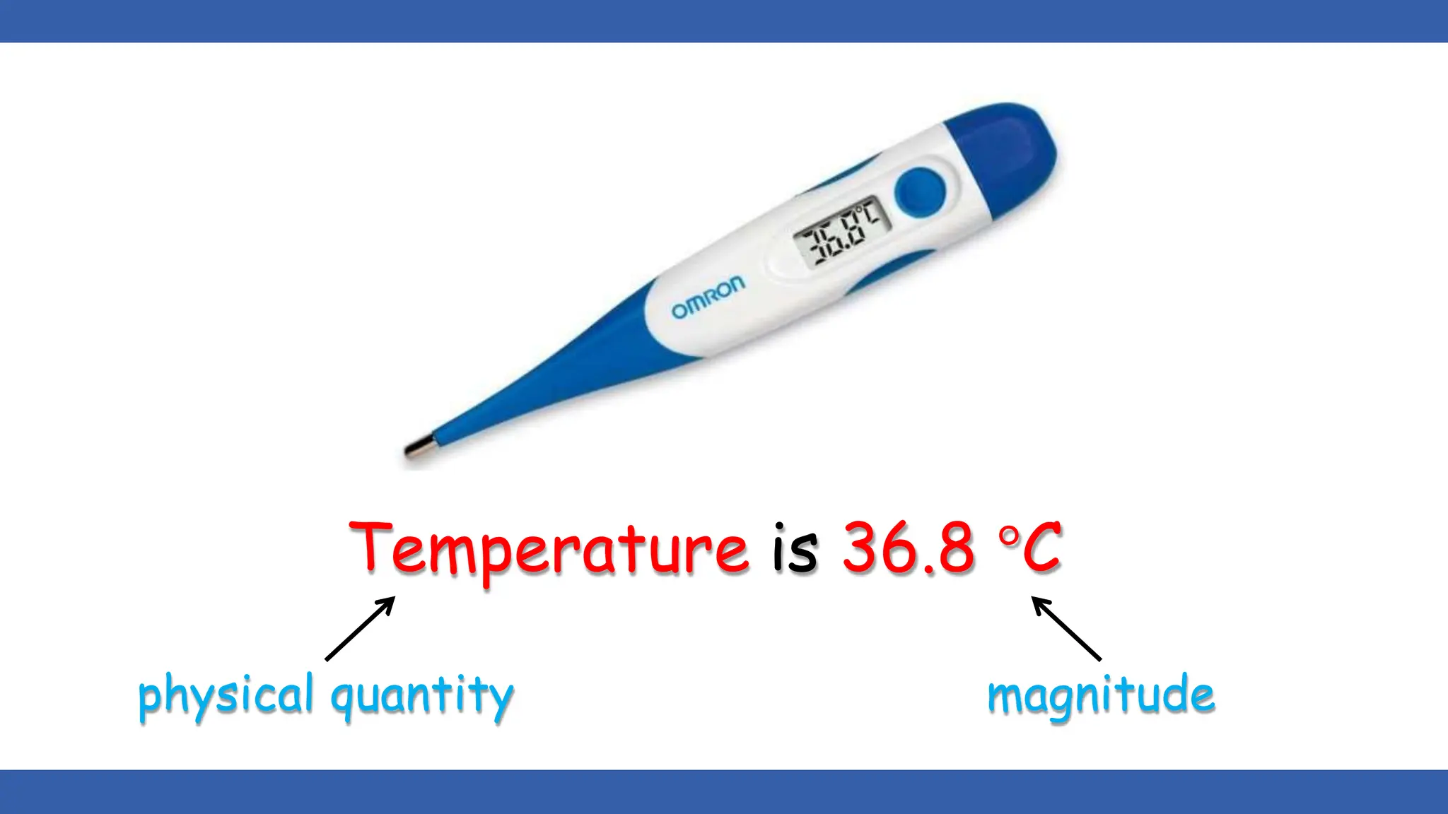 Temperature is 36.8 °C
physical quantity magnitude
 
