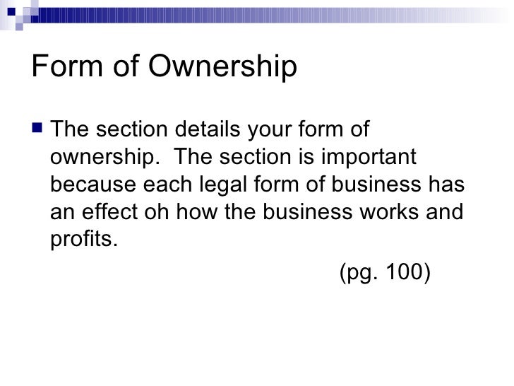 Form of ownership business plan