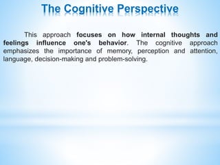 The Cognitive Behavioral Perspective
Our thoughts, emotions, body sensations, and behavior are
all connected, and that wha...