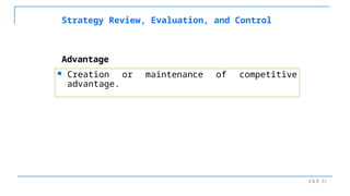 Ch 8 -31
Strategy Review, Evaluation, and Control
 Creation or maintenance of competitive
advantage.
Advantage
 