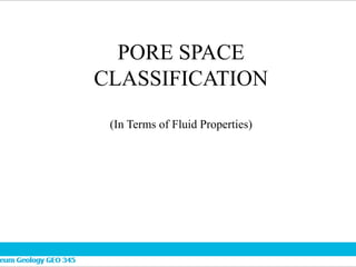 PORE SPACE
CLASSIFICATION
(In Terms of Fluid Properties)
 