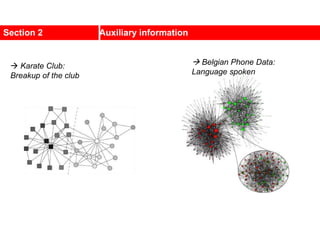 Section 2 Auxiliary information
 Karate Club:
Breakup of the club
 Belgian Phone Data:
Language spoken
 