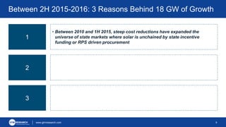 www.gtmresearch.com
• Between 2010 and 1H 2015, steep cost reductions have expanded the
universe of state markets where so...
