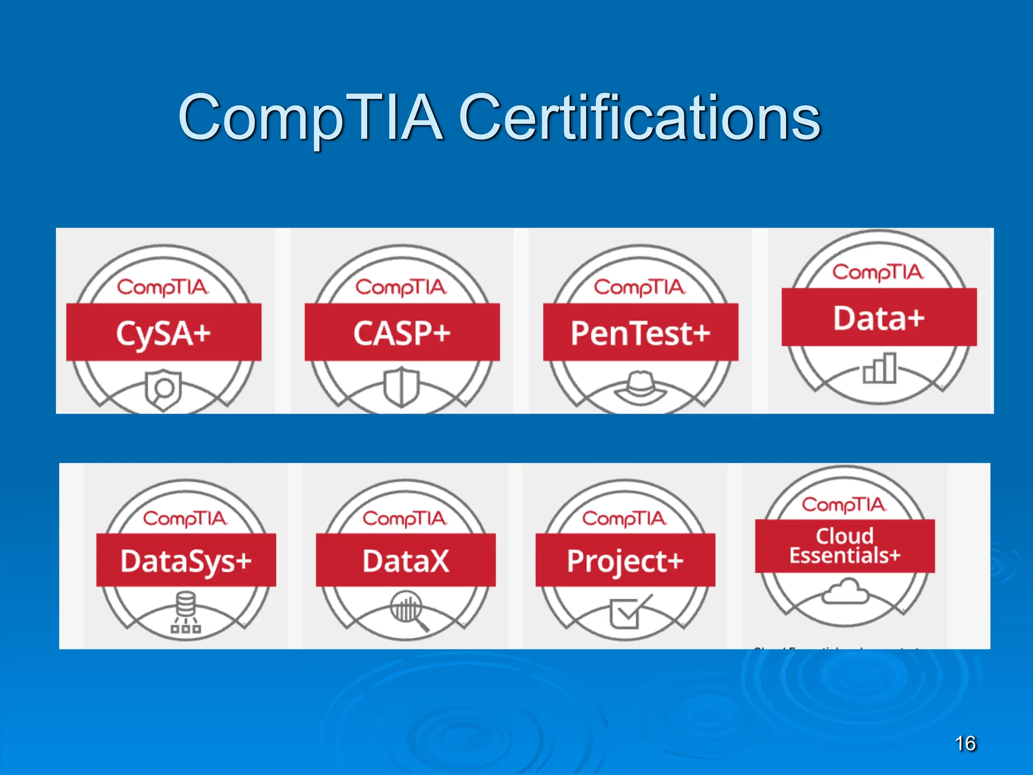 16
CompTIA Certifications
 