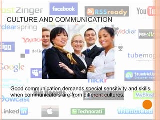 CULTURE AND COMMUNICATION Good communication demands special sensitivity and skills when communicators are from different cultures. Ch. 1- 