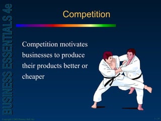 Competition Competition motivates businesses to produce their products better or cheaper 