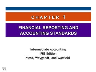 CHAPTER              1
        FINANCIAL REPORTING AND
         ACCOUNTING STANDARDS


             Intermediate Accounting
                   IFRS Edition
          Kieso, Weygandt, and Warfield

Slide
 1-2
 