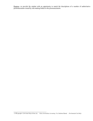 Purpose—to provide the student with an opportunity to match the descriptions of a number of authoritative
pronouncements issued by rule-making bodies to the pronouncements.
1-10Copyright © 2010 John Wiley & Sons, Inc. Kieso,    Intermediate Accounting, 13/e, Solutions Manual (For Instructor Use Only)   
 