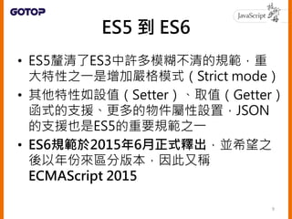 認識 TC39 提案
• 從ES6之後，採頻繁、每年6月釋出新版本
的方式，令新版本的發佈常態化，新版本
內容僅包含當年已完成的新特性
• ECMAScript proposals
• TC39是負責ECMAScript規範的技術委員會
10
 