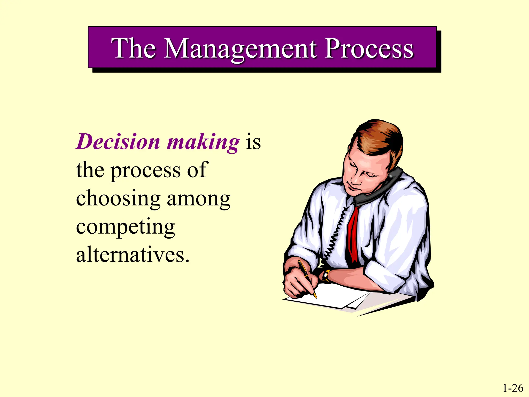 1-26
The Management Process
Decision making is
the process of
choosing among
competing
alternatives.
 