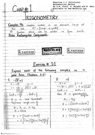 Exercise 1.1 (Solutions)
Mathematical Method
By S.M. Yusuf, A. Majeed and M. Amin
Available at www.MathCity.org
 