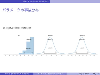 : ?
pm.plot_posterior(trace)
( ) 1 Part 3 July 2, 2019 16 / 17
 