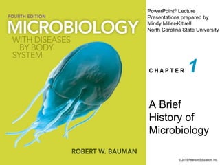 PowerPoint® Lecture
Presentations prepared by
Mindy Miller-Kittrell,
North Carolina State University
C H A P T E R
© 2015 Pearson Education, Inc.
A Brief
History of
Microbiology
1
 