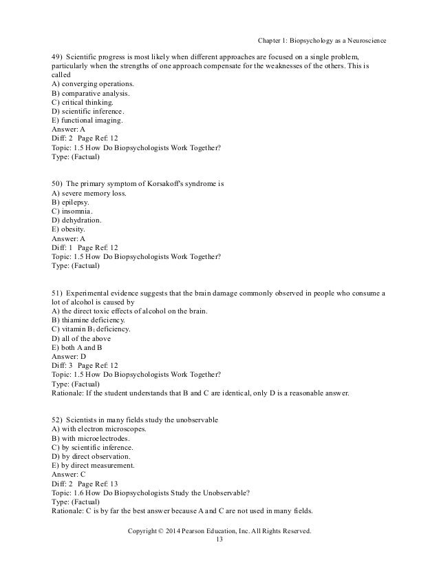 Test Bank For Biopsychology 9th Edition By Pinel