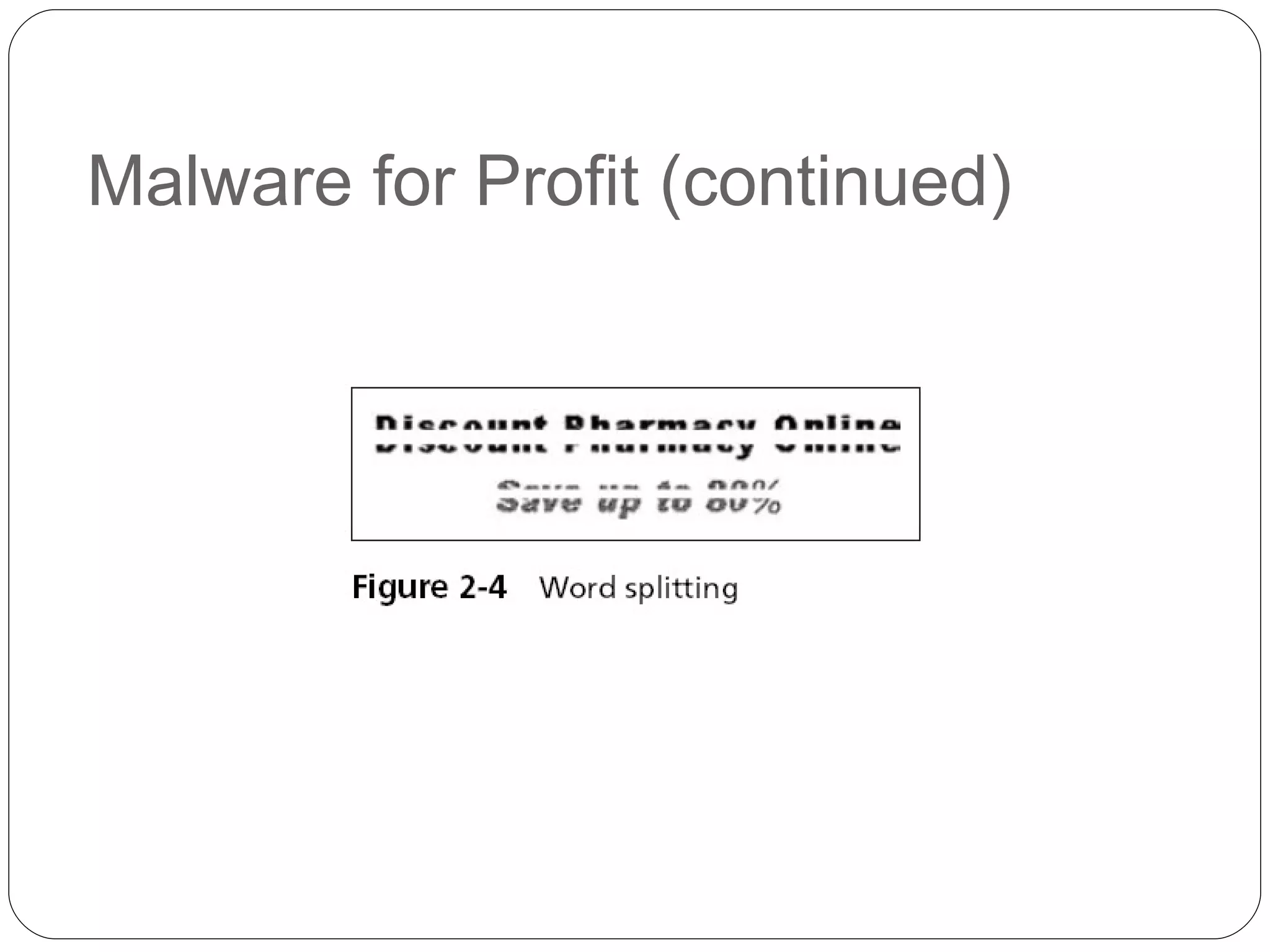 Malware for Profit (continued) 