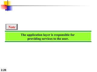 The application layer is responsible for  providing services to the user. Note 