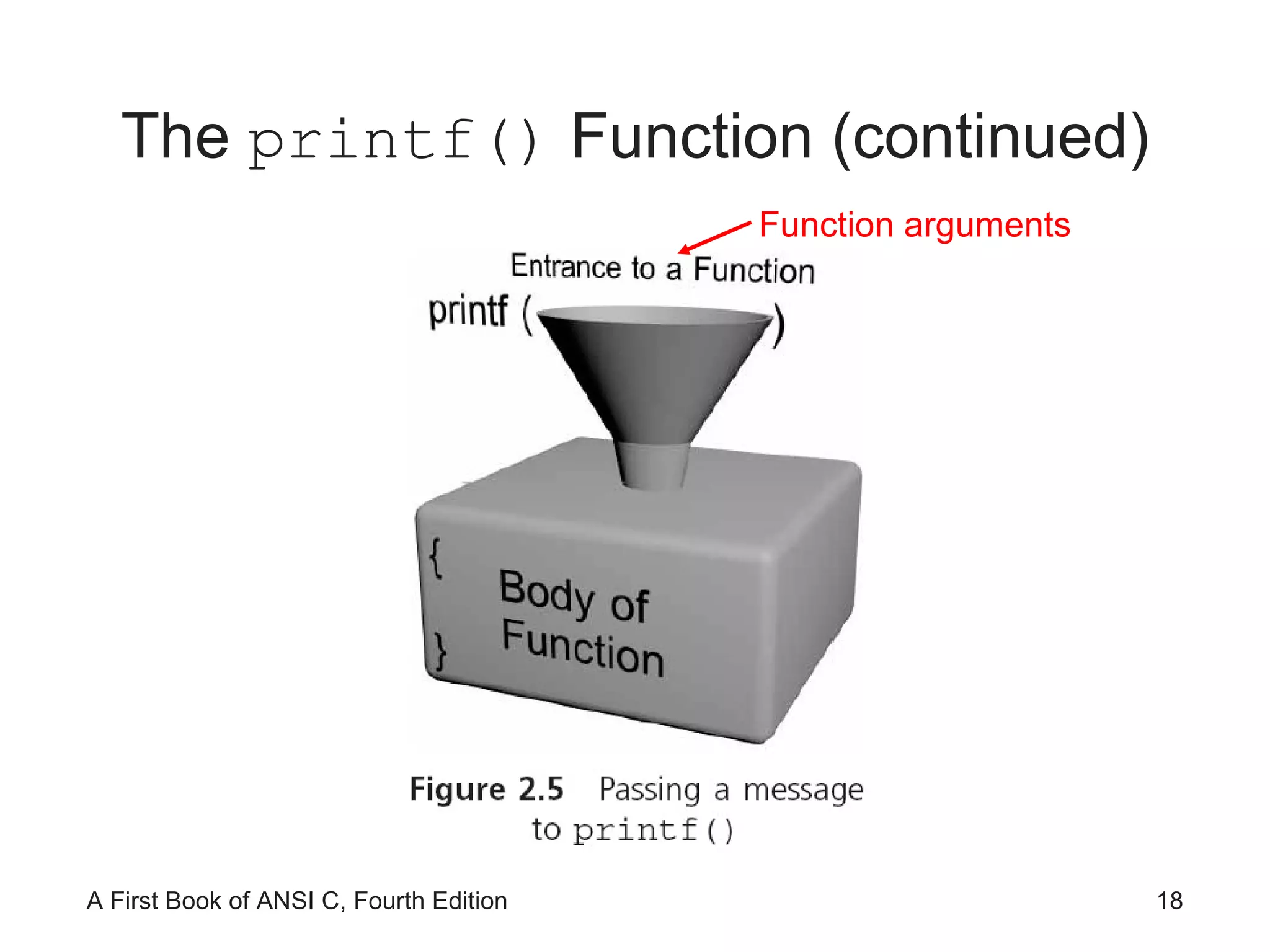 The  printf()  Function (continued) Function arguments 