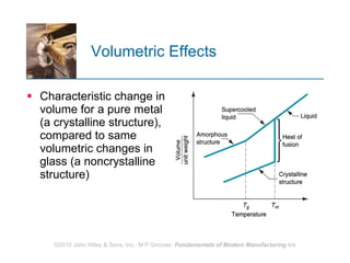 Volumetric Effects Characteristic change in volume for a pure metal (a crystalline structure), compared to same volumetric changes in glass (a noncrystalline structure) 