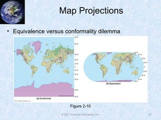 Map Projections
• Equivalence versus conformality dilemma
10© 2011 Pearson Education, Inc.
Figure 2-10
 