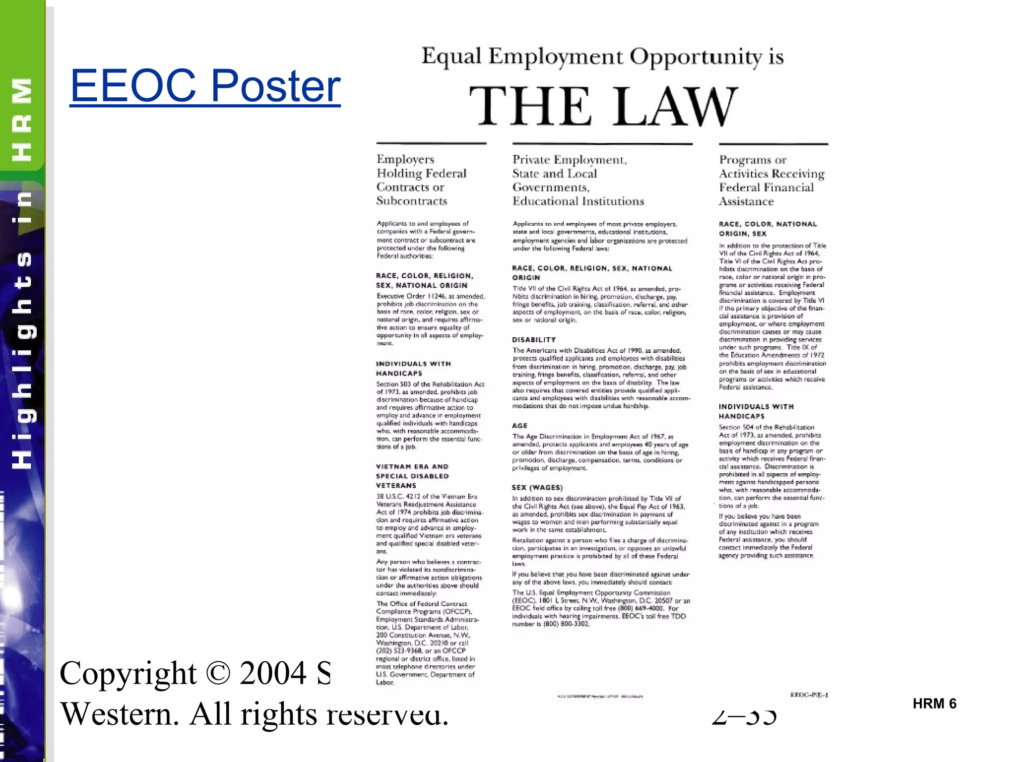 Copyright © 2004 South-
Western. All rights reserved. 2–35
EEOC Poster
HRM 6
 