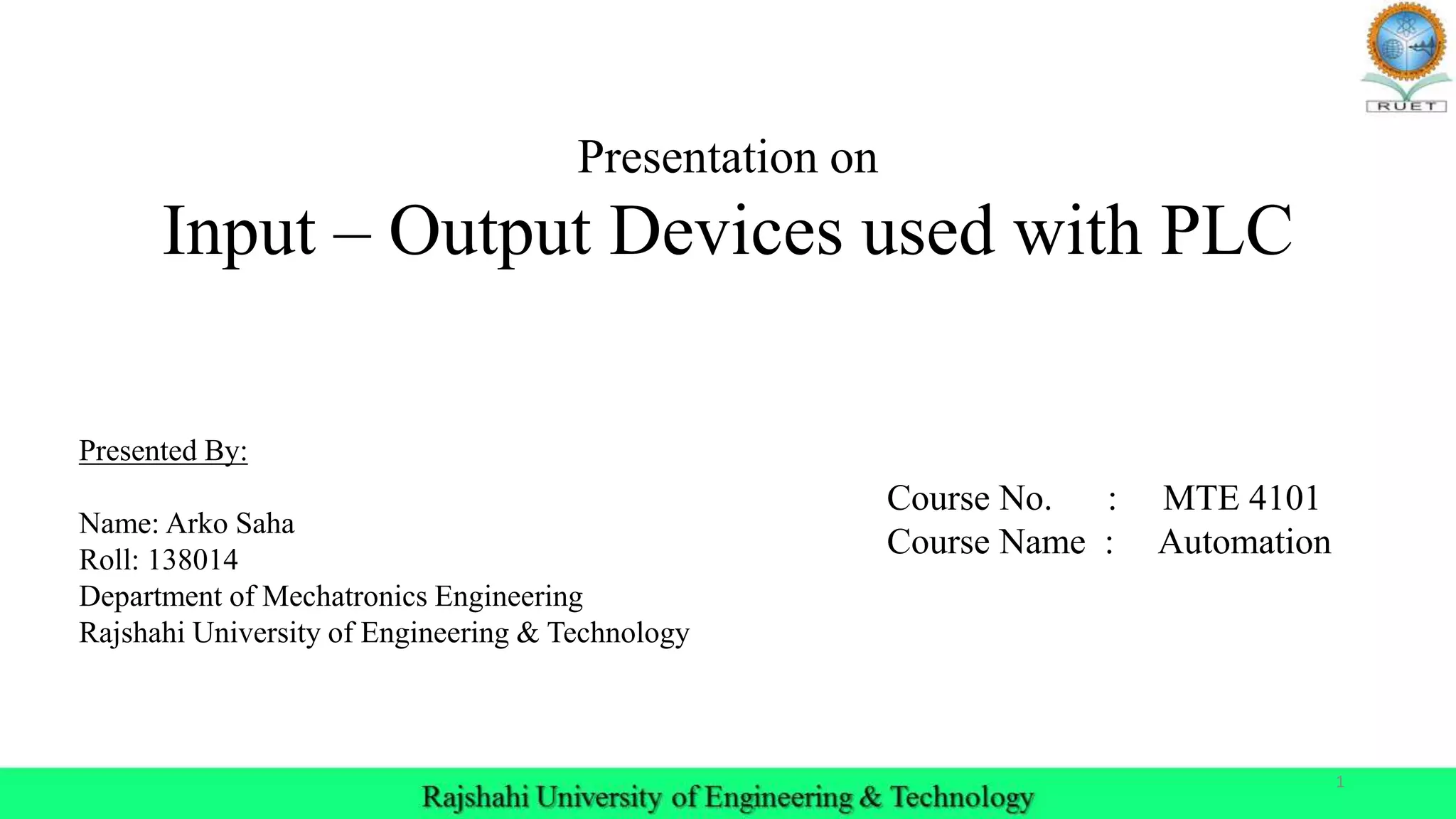 Input - Output Devices for PLC | PPTX