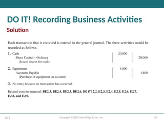 28
Copyright ©2019 John Wiley & Son, Inc.
DO IT! Recording Business Activities
Solution
LO 2
 