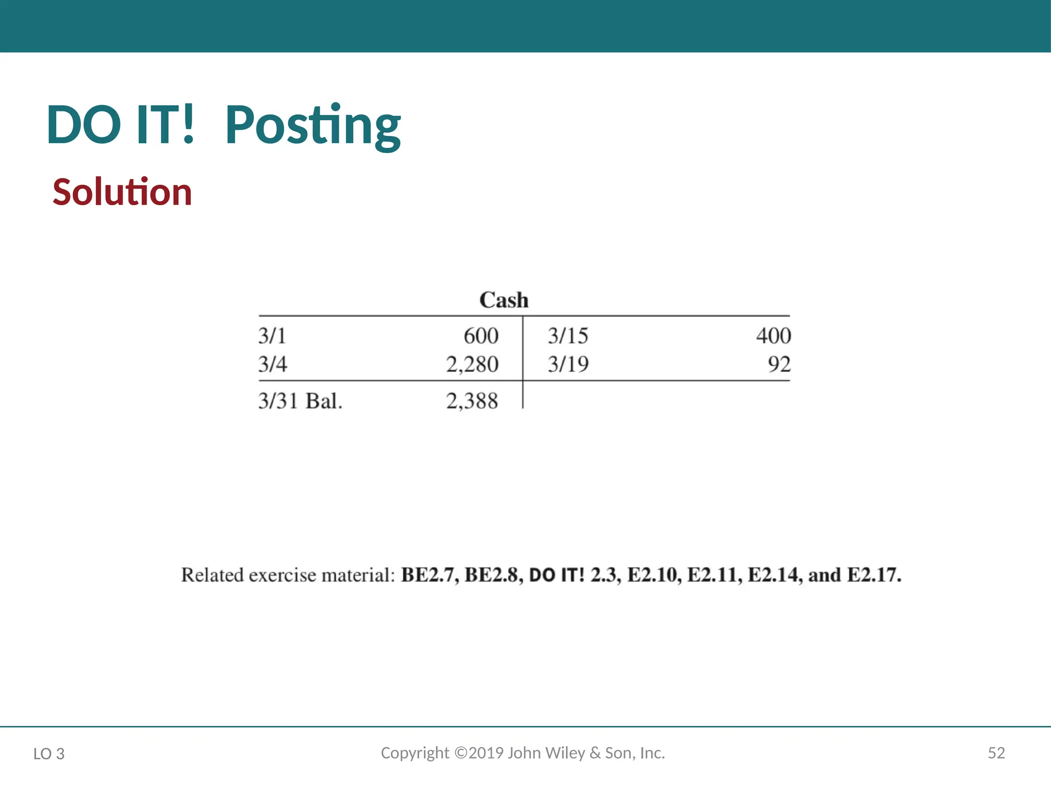 52
Copyright ©2019 John Wiley & Son, Inc.
DO IT! Posting
Solution
LO 3
 