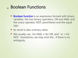 Boolean Algebra and Logic gates ( Chapter 2) | PPT