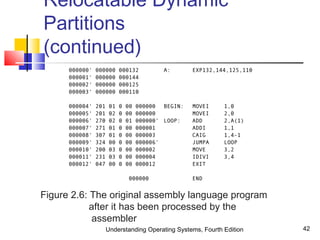 Understanding Operating Systems, Fourth Edition 42
Relocatable Dynamic
Partitions
(continued)
Figure 2.6: The original assembly language program
after it has been processed by the
assembler
 