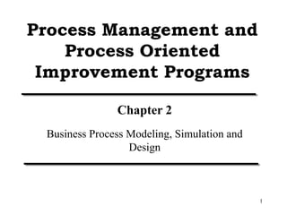 1
Process Management and
Process Oriented
Improvement Programs
Chapter 2
Business Process Modeling, Simulation and
Design
 