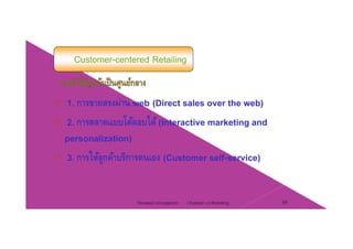 Customer-centered Retailing
1. การขายตรงผ่าน web (Direct sales over the web)
2. การตลาดแบบโต้ตอบได้(Interactive marketing and2. การตลาดแบบโตตอบได (Interactive marketing and
personalization)
ใ ้ ้ ิ3. การให้ลูกค้าบริการตนเอง (Customer self-service)
Chapter 2 e-Retailing 39Tanapat Limsaiprom
 