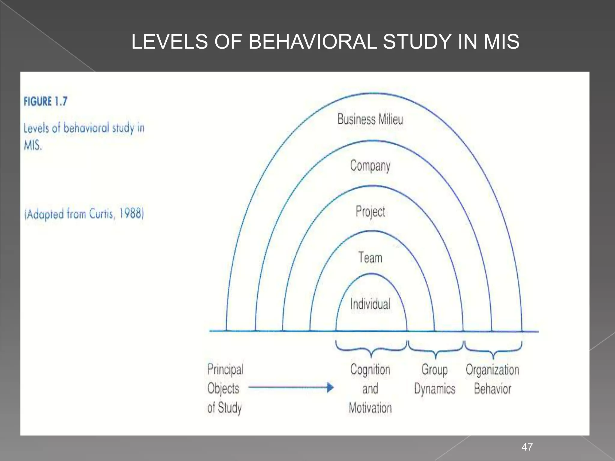 LEVELS OF BEHAVIORAL STUDY IN MIS




                                    47
 