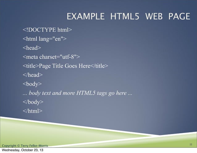 Ch. 2 HTML5, CIS 110 13F | PPT