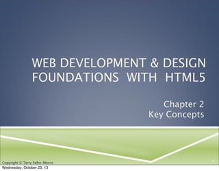 WEB DEVELOPMENT & DESIGN
FOUNDATIONS WITH HTML5
Chapter 2
Key Concepts

Copyright © Terry Felke-Morris

Wednesday, October 23, 13

1

 