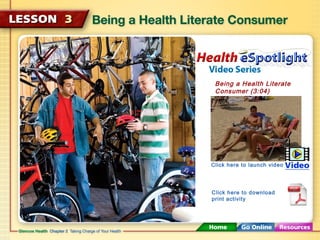 Being a Health Literate
Consumer (3:04)

Click here to launch video

Click here to download
print activity

 
