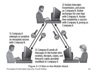 Principals of Information Security, Fourth Edition 43
Figure 2-13 Man-in-the-Middle Attack
 