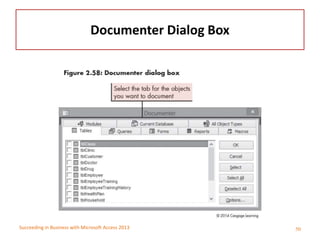 Succeeding in Business with Microsoft Access 2013
Documenter Dialog Box
50
 