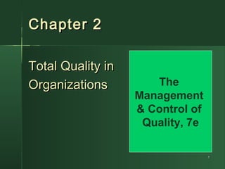 11
Chapter 2Chapter 2
Total Quality inTotal Quality in
OrganizationsOrganizations The
Management
& Control of
Quality, 7e
 