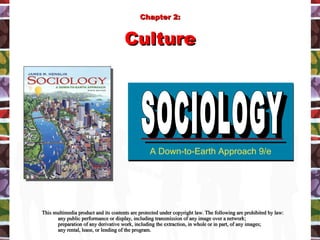 [object Object],[object Object],[object Object],[object Object],A Down-to-Earth Approach 9/e SOCIOLOGY SOCIOLOGY Chapter 2: Culture 