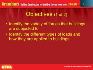 Objectives  (1 of 2) Identify the variety of forces that buildings are subjected to Identify the different types of loads and how they are applied to buildings 