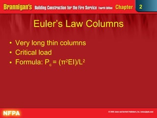 Euler’s Law Columns Very long thin columns Critical load Formula: P c  = ( π 2 EI)/L 2 