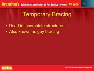 Temporary Bracing Used in incomplete structures Also known as guy bracing 