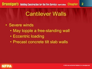 Cantilever Walls Severe winds  May topple a free-standing wall Eccentric loading Precast concrete tilt slab walls 
