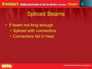 Spliced Beams If beam not long enough Spliced with connectors Connectors fail in heat 